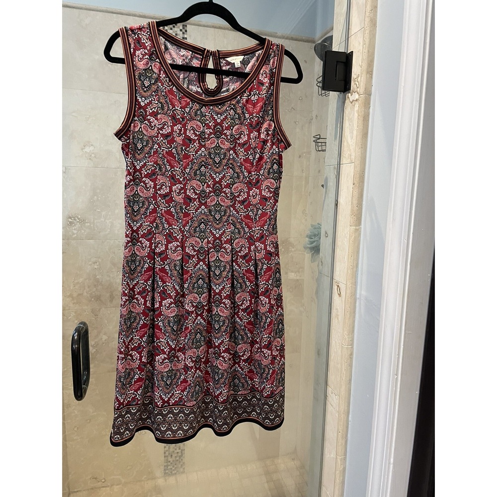 Max Studio Red Black Floral Paisley Jersey Holiday Shift Dress Large